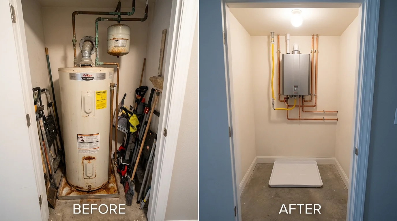 Tank water heater versus wall-mounted tankless unit comparison for Decatur, AR homeowners